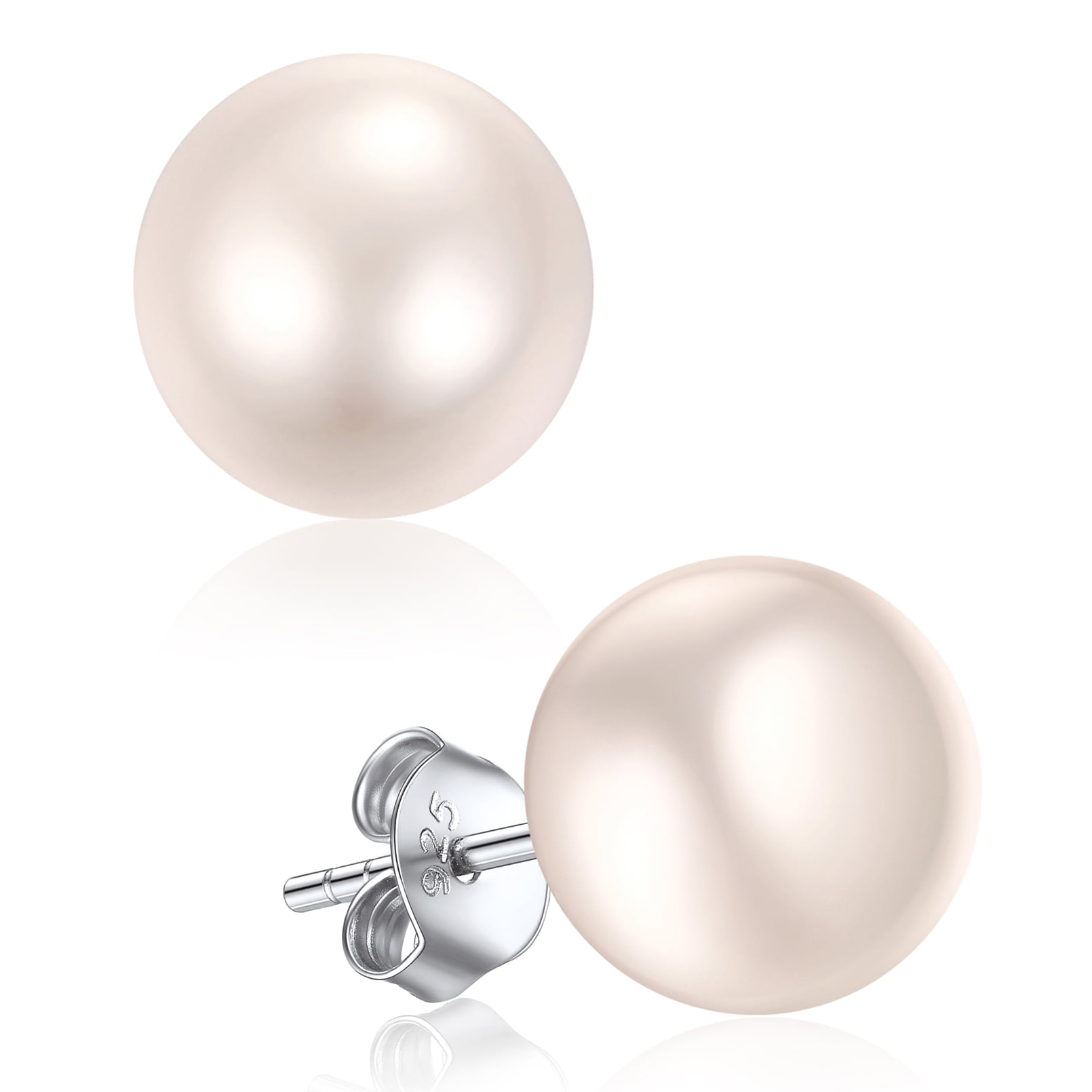 ChicSilver Pearl Earrings for Women 4mm Freshwater Cultured White Button Pearl Stud Earrings 925 Sterling Silver