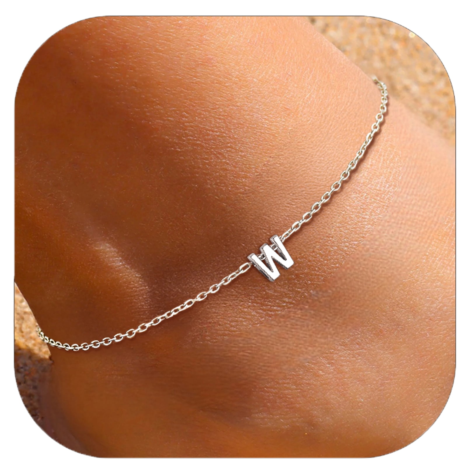 ChicSilver Initial Ankle Bracelets for Women 925 Sterling Silver Letter Anklets Beach Foot Chain Personalized Alphabet Summer Jewelry (A)