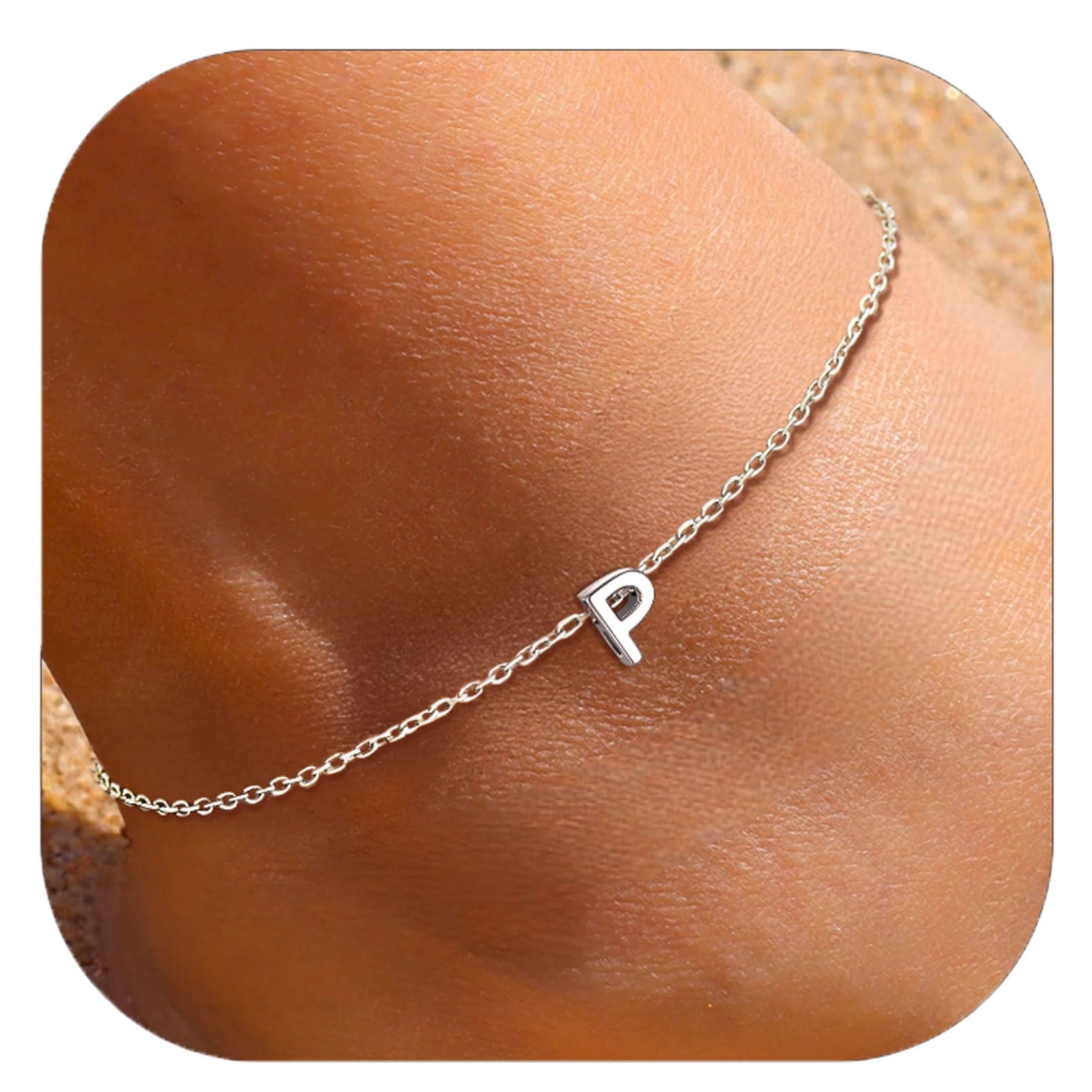 ChicSilver Initial Ankle Bracelets for Women 925 Sterling Silver Letter Anklets Beach Foot Chain Personalized Alphabet Summer Jewelry (A)