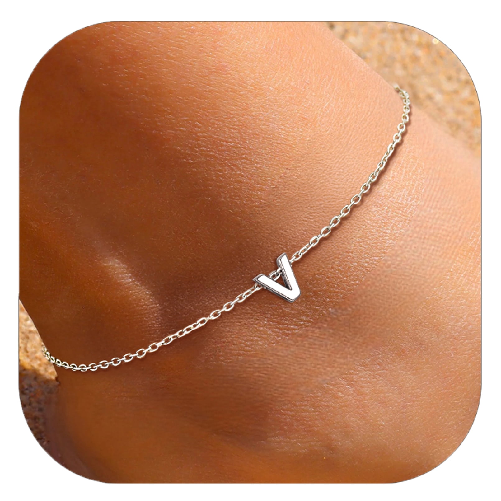 ChicSilver Initial Ankle Bracelets for Women 925 Sterling Silver Letter Anklets Beach Foot Chain Personalized Alphabet Summer Jewelry (A)