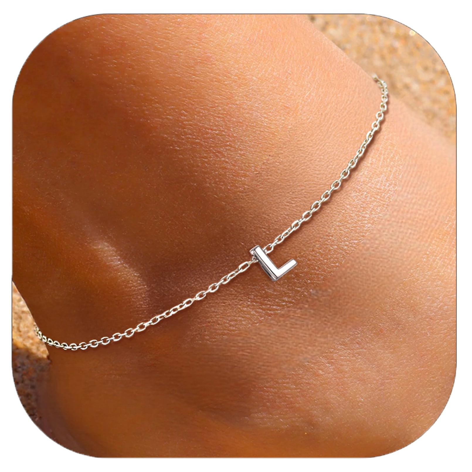 ChicSilver Initial Ankle Bracelets for Women 925 Sterling Silver Letter Anklets Beach Foot Chain Personalized Alphabet Summer Jewelry (A)