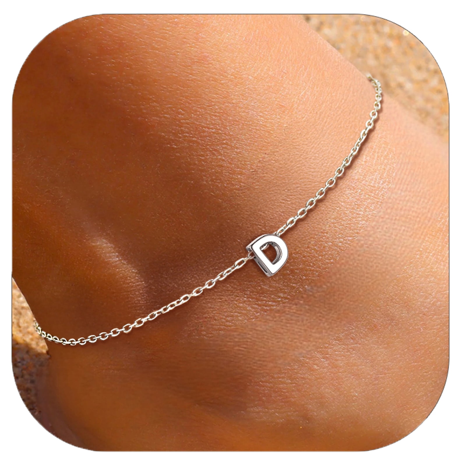 ChicSilver Initial Ankle Bracelets for Women 925 Sterling Silver Letter Anklets Beach Foot Chain Personalized Alphabet Summer Jewelry (A)