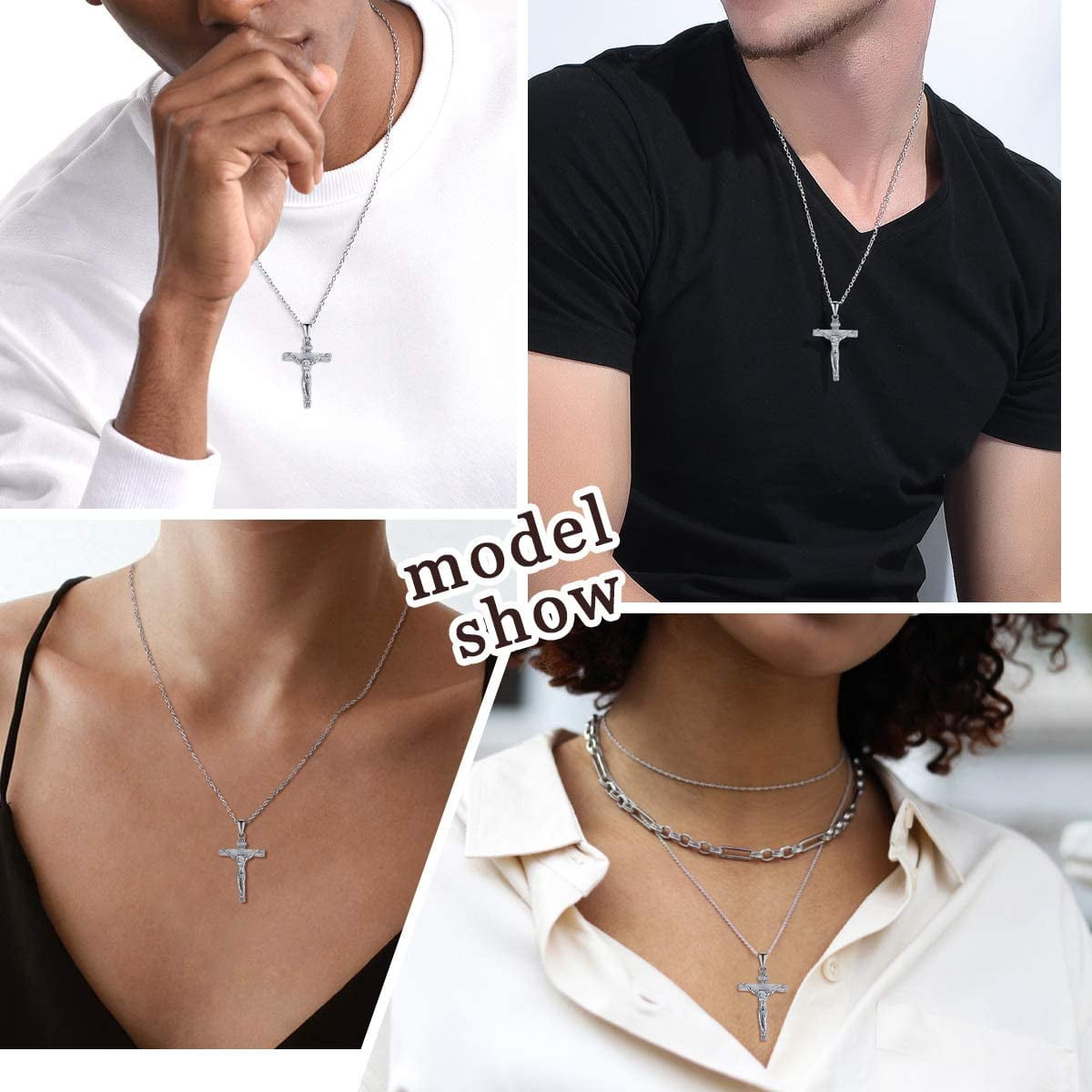 ChicSilver Sterling Silver Crucifix Pendant Unisex Jesus Christ Religious Catholic INRI Cross Necklace - Silver