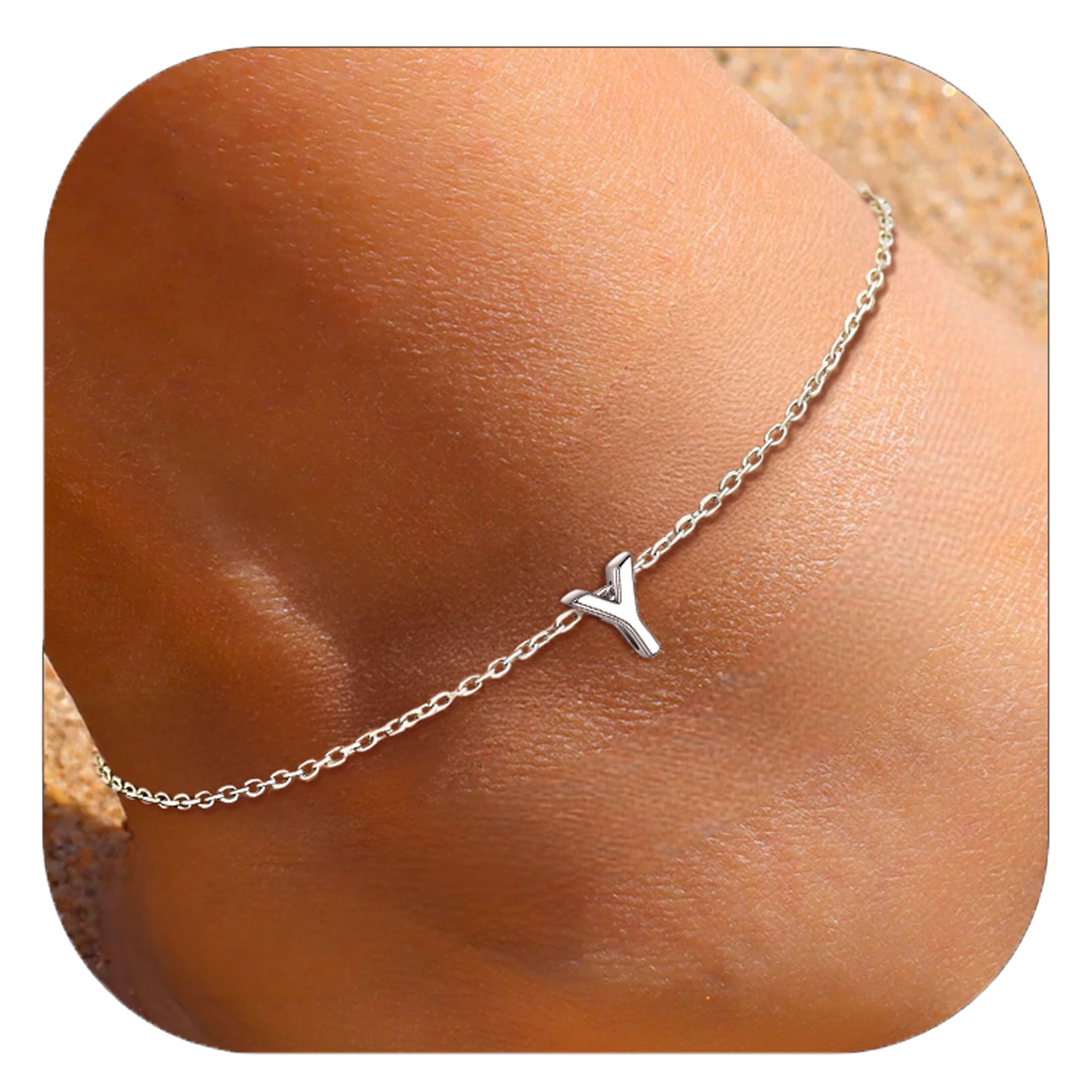 ChicSilver Initial Ankle Bracelets for Women 925 Sterling Silver Letter Anklets Beach Foot Chain Personalized Alphabet Summer Jewelry (A)