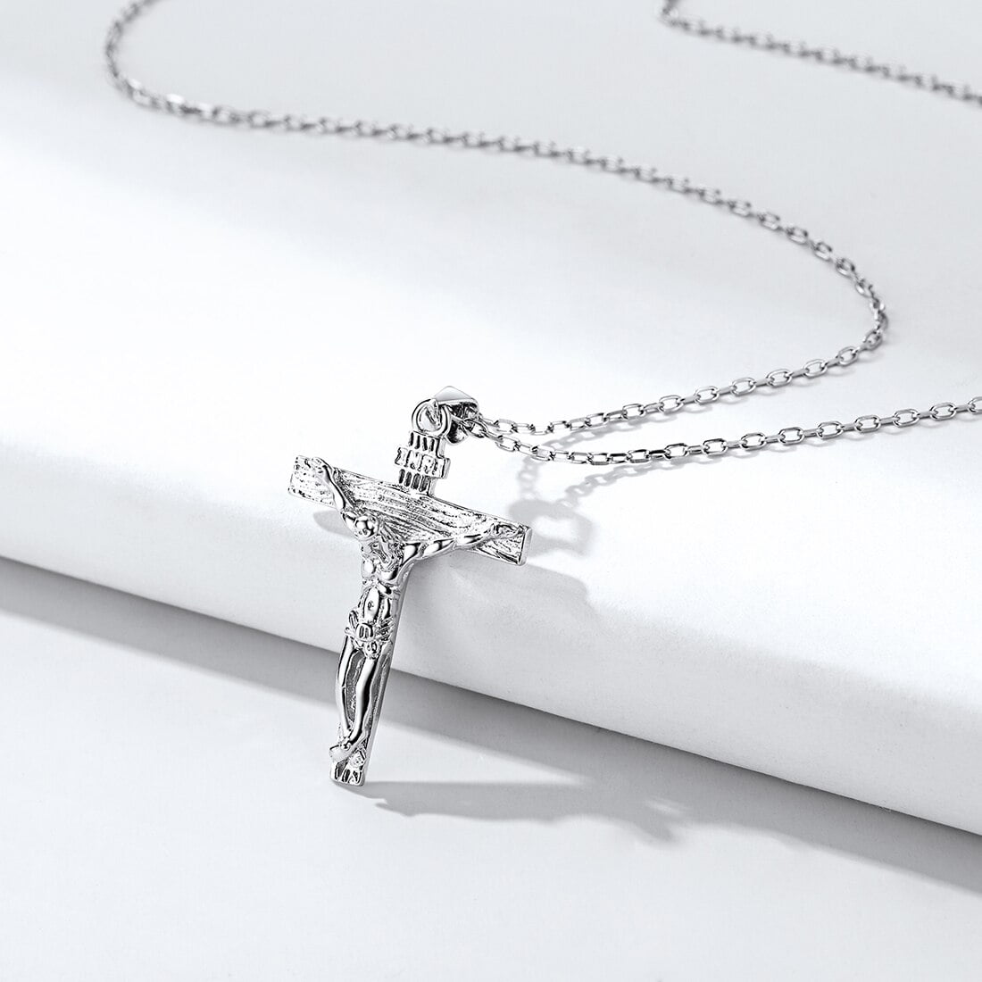 ChicSilver Sterling Silver Crucifix Pendant Unisex Jesus Christ Religious Catholic INRI Cross Necklace - Silver