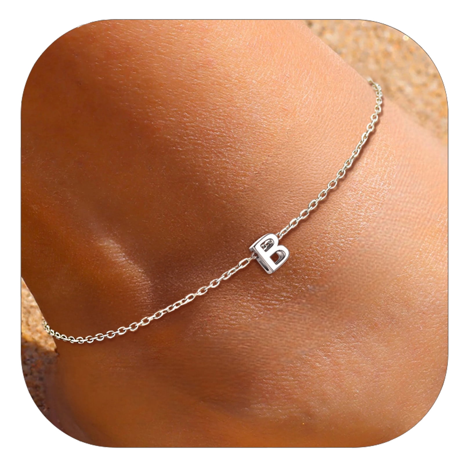 ChicSilver Initial Ankle Bracelets for Women 925 Sterling Silver Letter Anklets Beach Foot Chain Personalized Alphabet Summer Jewelry (A)