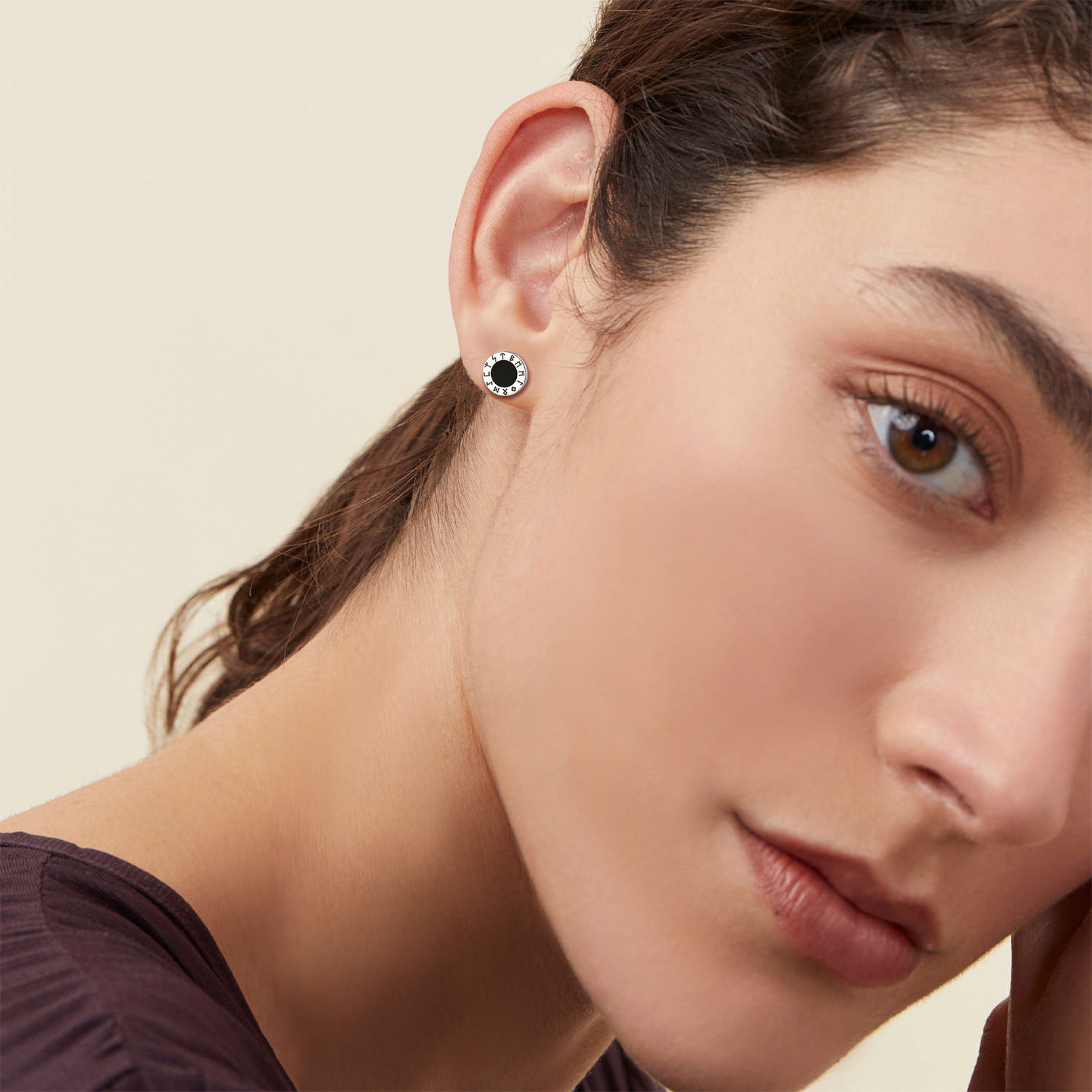 ChicSilver 925 Sterling Silver Rune Earrings for Women Men Black Onyx Stud Earrings Norse Viking Jewelry