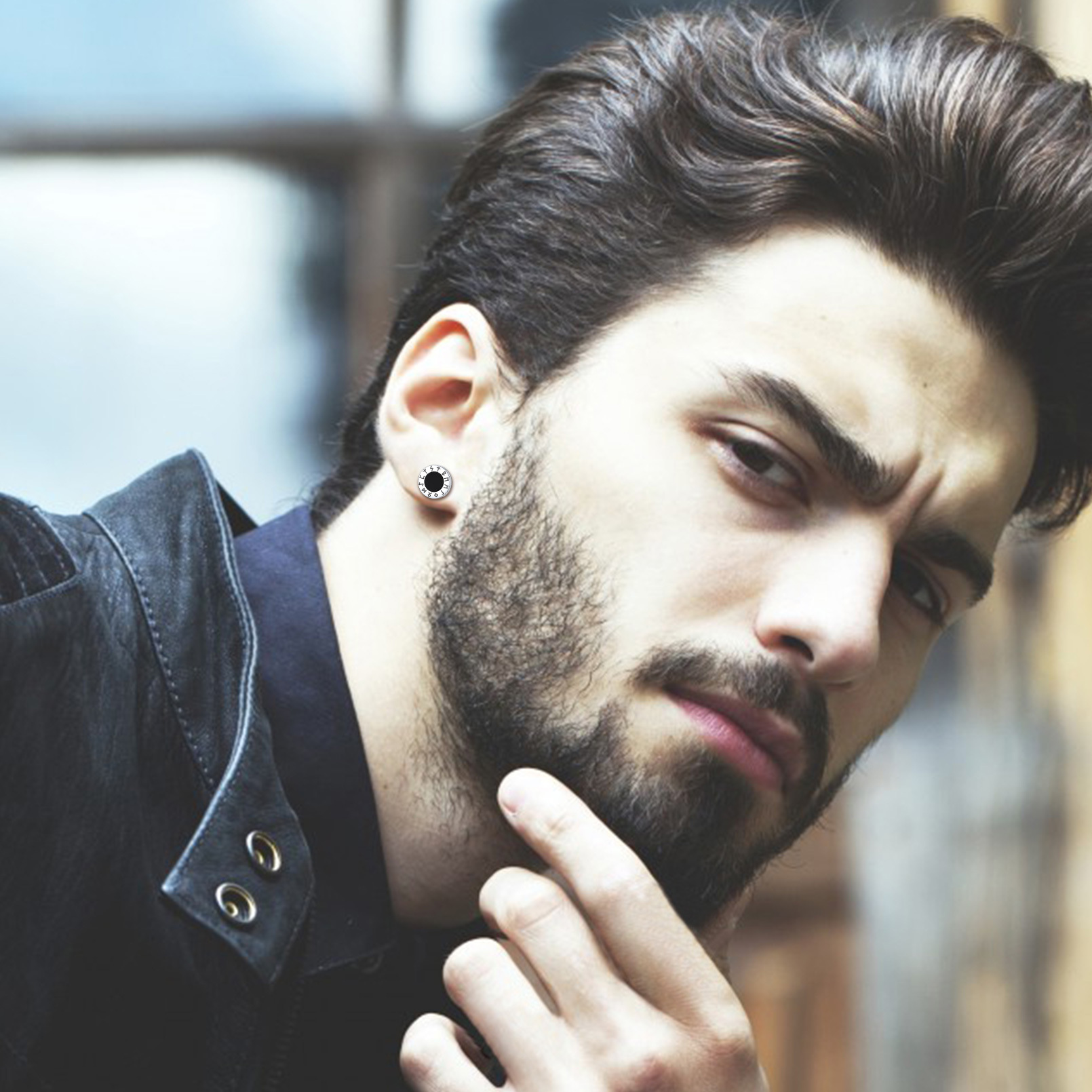 ChicSilver 925 Sterling Silver Rune Earrings for Women Men Black Onyx Stud Earrings Norse Viking Jewelry