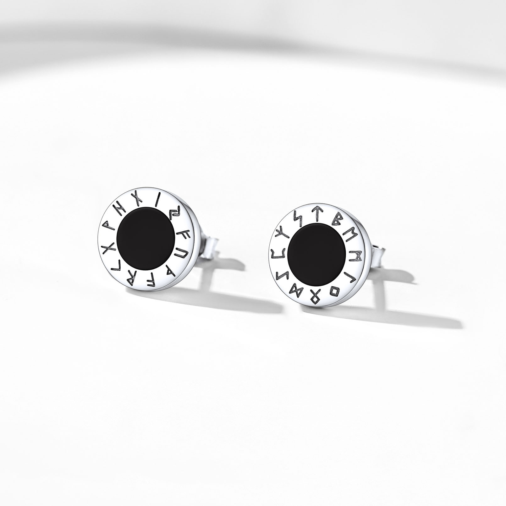 ChicSilver 925 Sterling Silver Rune Earrings for Women Men Black Onyx Stud Earrings Norse Viking Jewelry