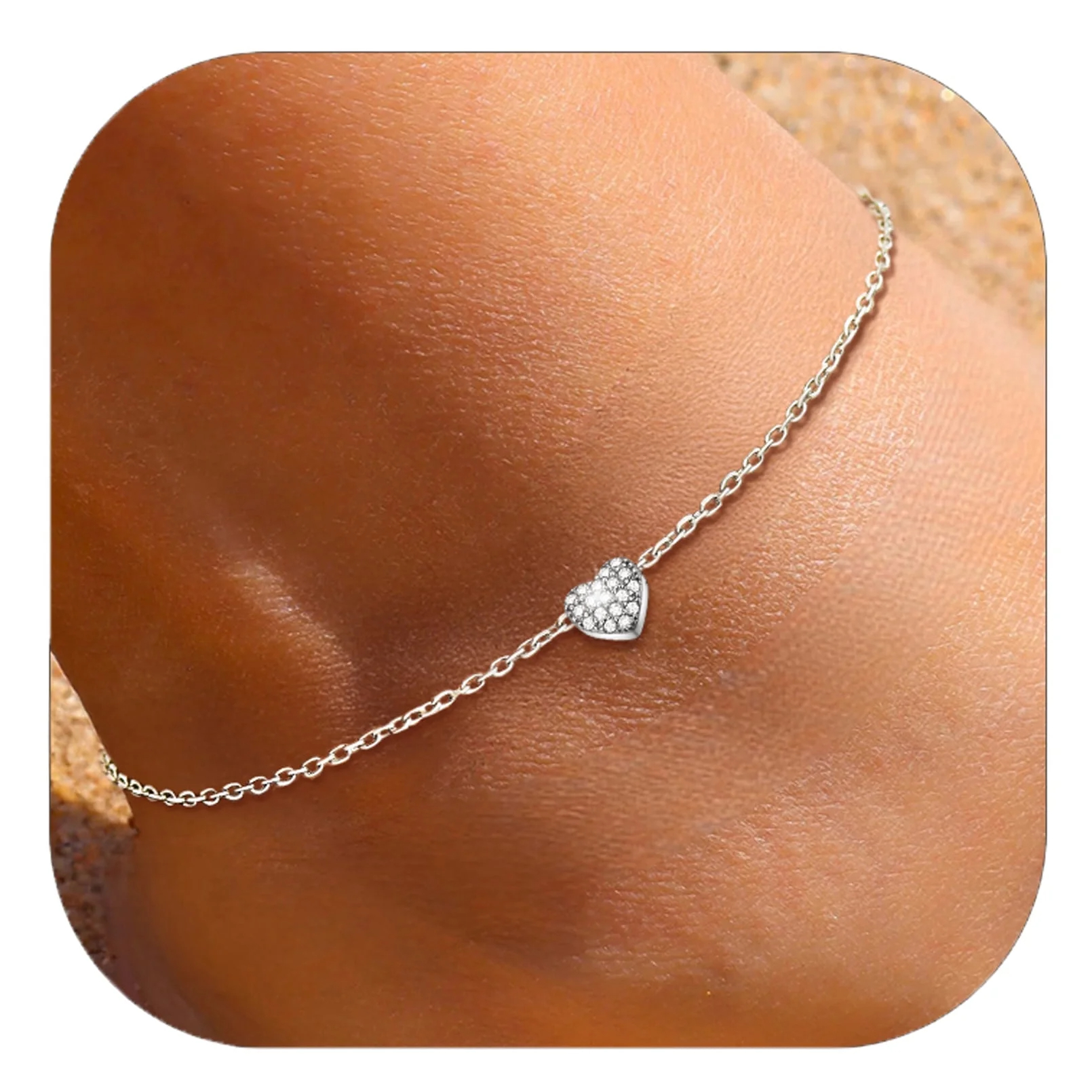 ChicSilver Womens Anklets 925 Sterling Silver Tiny Heart Charm Anklet Bracelet Adjustable