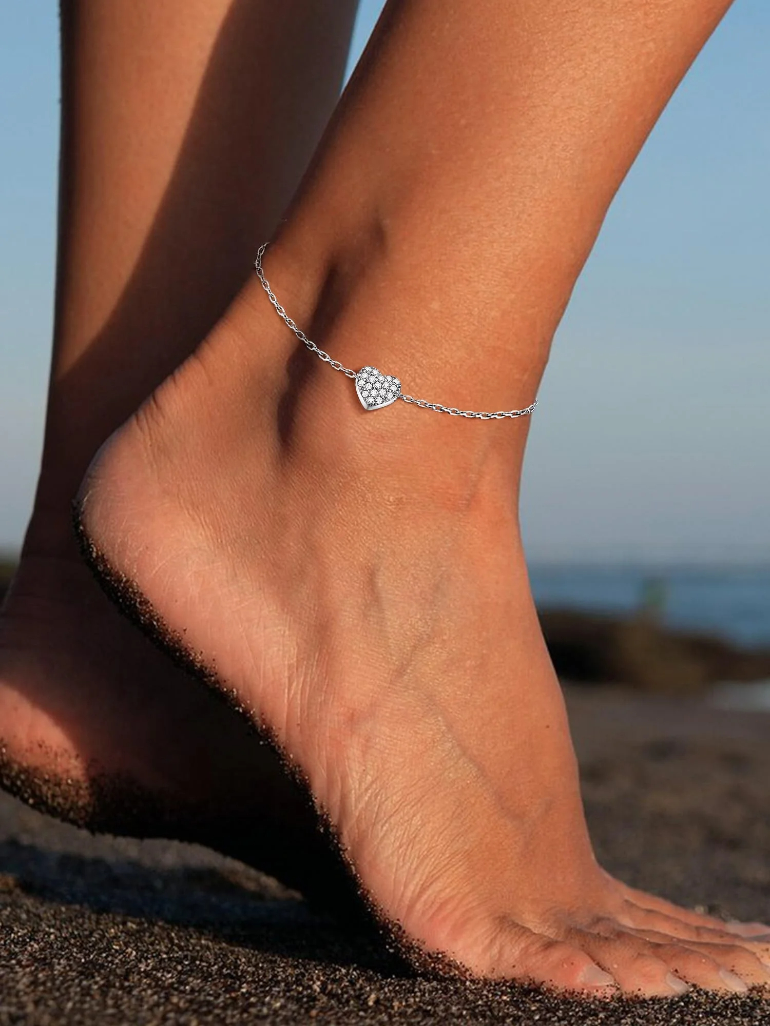 ChicSilver Womens Anklets 925 Sterling Silver Tiny Heart Charm Anklet Bracelet Adjustable