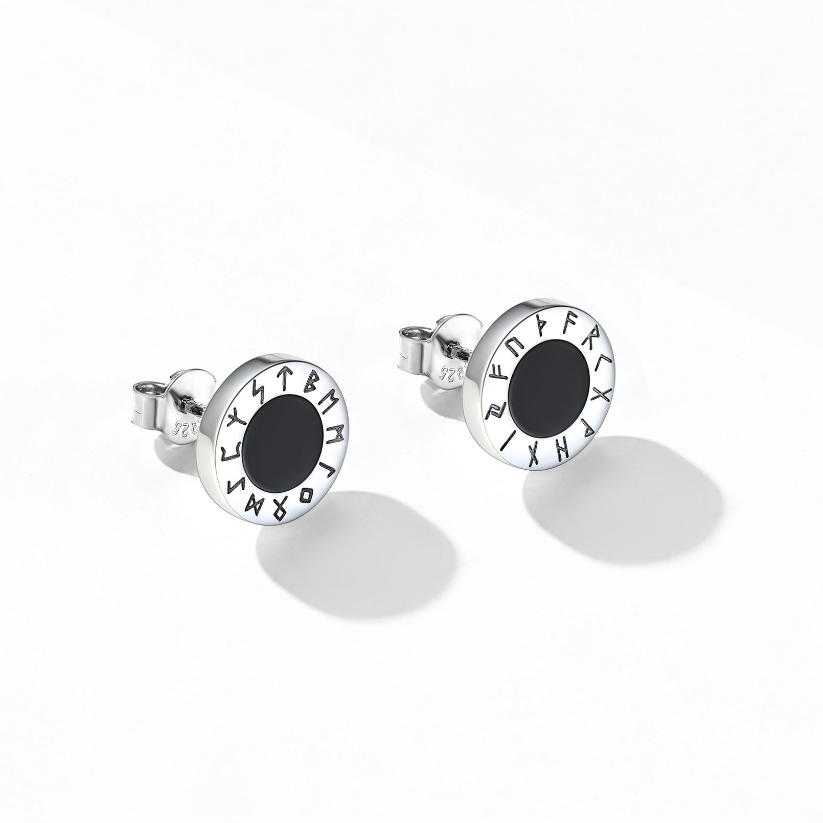 ChicSilver 925 Sterling Silver Rune Earrings for Women Men Black Onyx Stud Earrings Norse Viking Jewelry