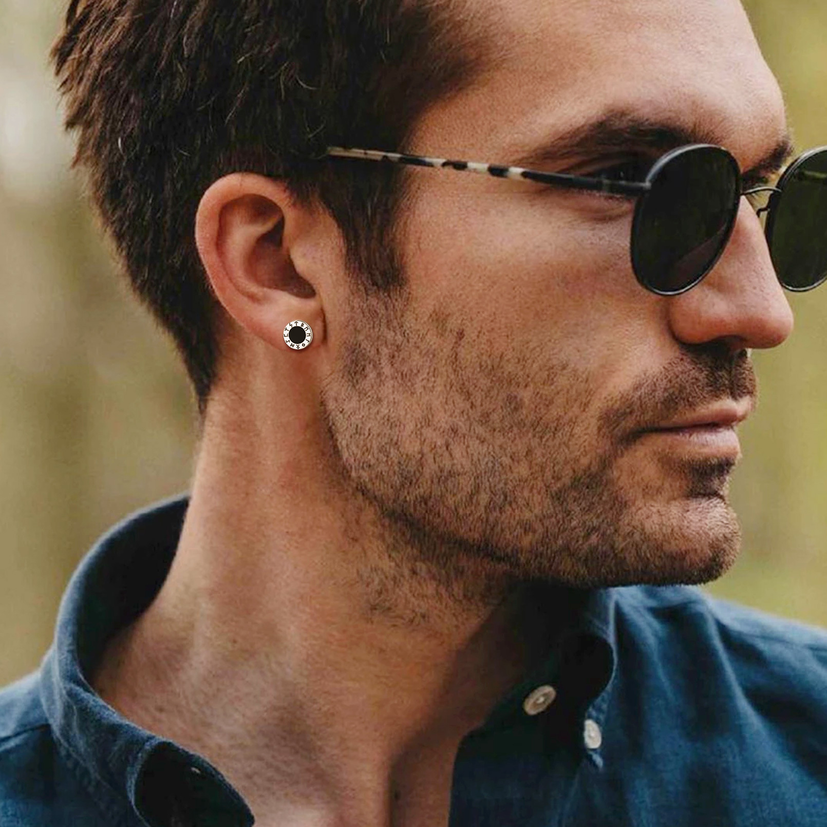 ChicSilver 925 Sterling Silver Rune Earrings for Women Men Black Onyx Stud Earrings Norse Viking Jewelry