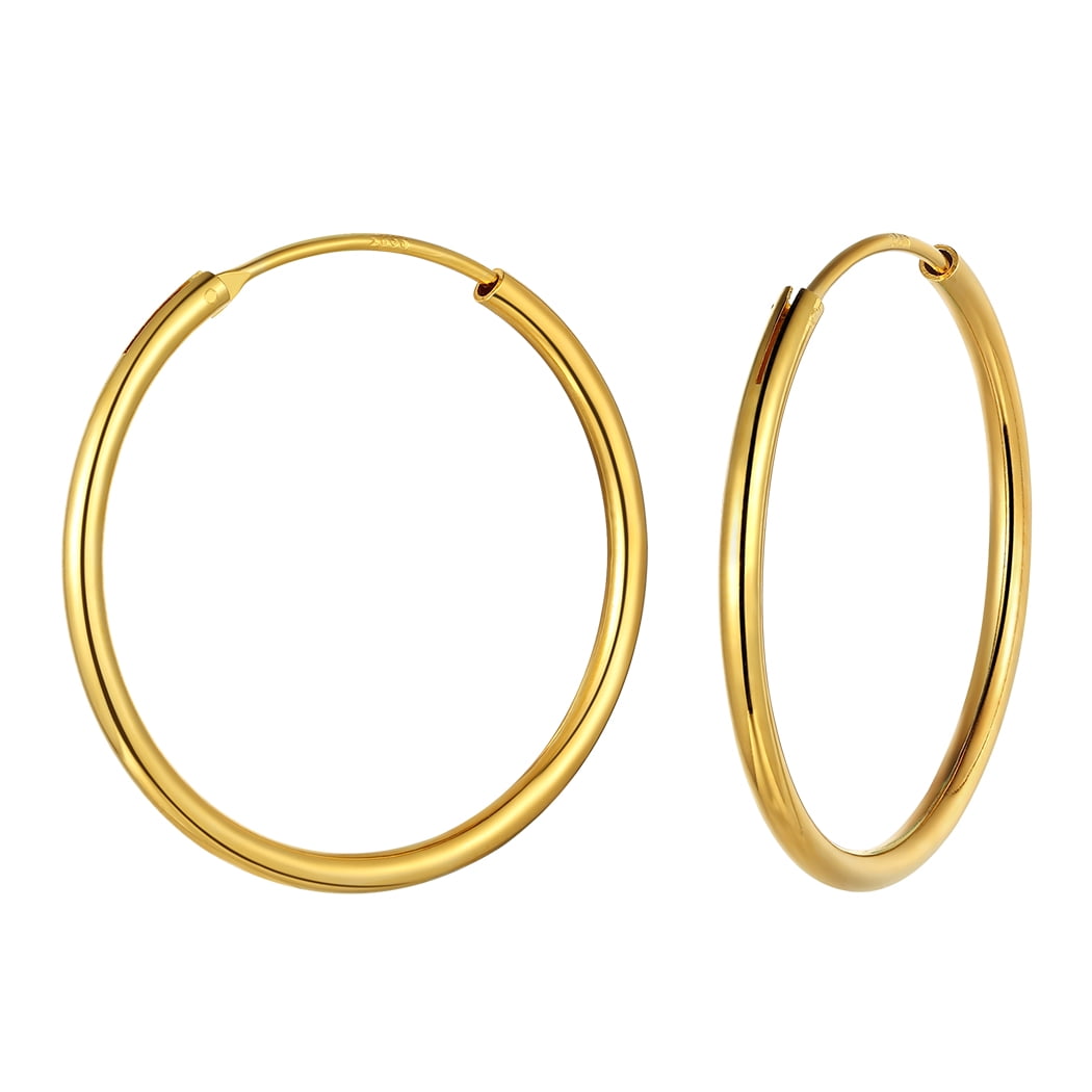 Suplight 925 Sterling Silver Women Silver Earrings Small Large Thin Endless Hoop Earrings 15/20/30/50/70mm