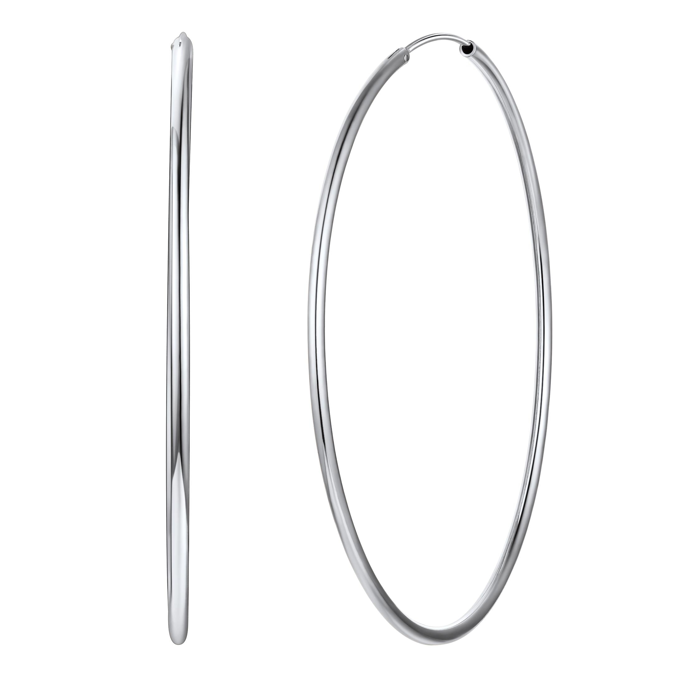 Suplight 925 Sterling Silver Women Silver Earrings Small Large Thin Endless Hoop Earrings 15/20/30/50/70mm