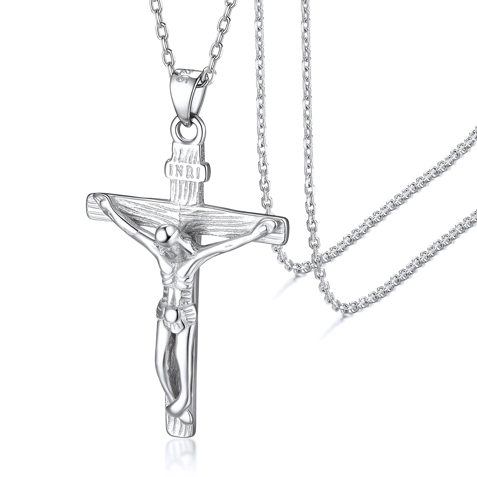 Suplight 925 Sterling Silver Crucifix Cross Neckce Christian Jesus Penant Necklace for Women Men