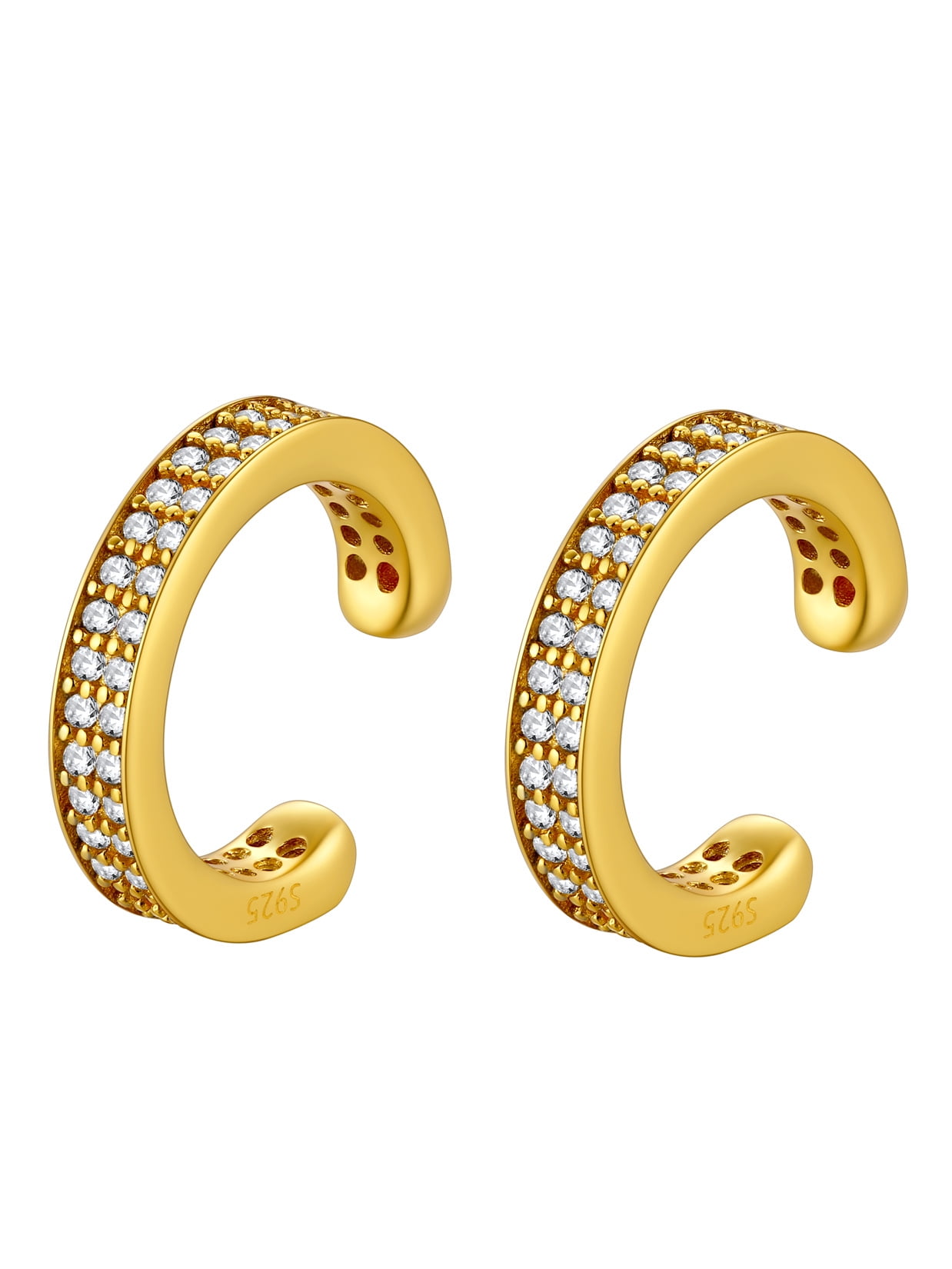 Suplight 925 Sterling Silver White Gold Plated Ear Cuffs Earrings Smooth-Surface & Zircon Huggie Clip On Cartilage Earrings for Women Girls
