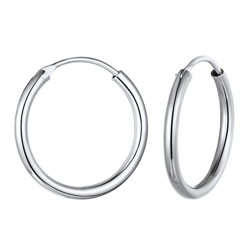 Suplight 925 Sterling Silver Women Silver Earrings Small Large Thin Endless Hoop Earrings 15/20/30/50/70mm