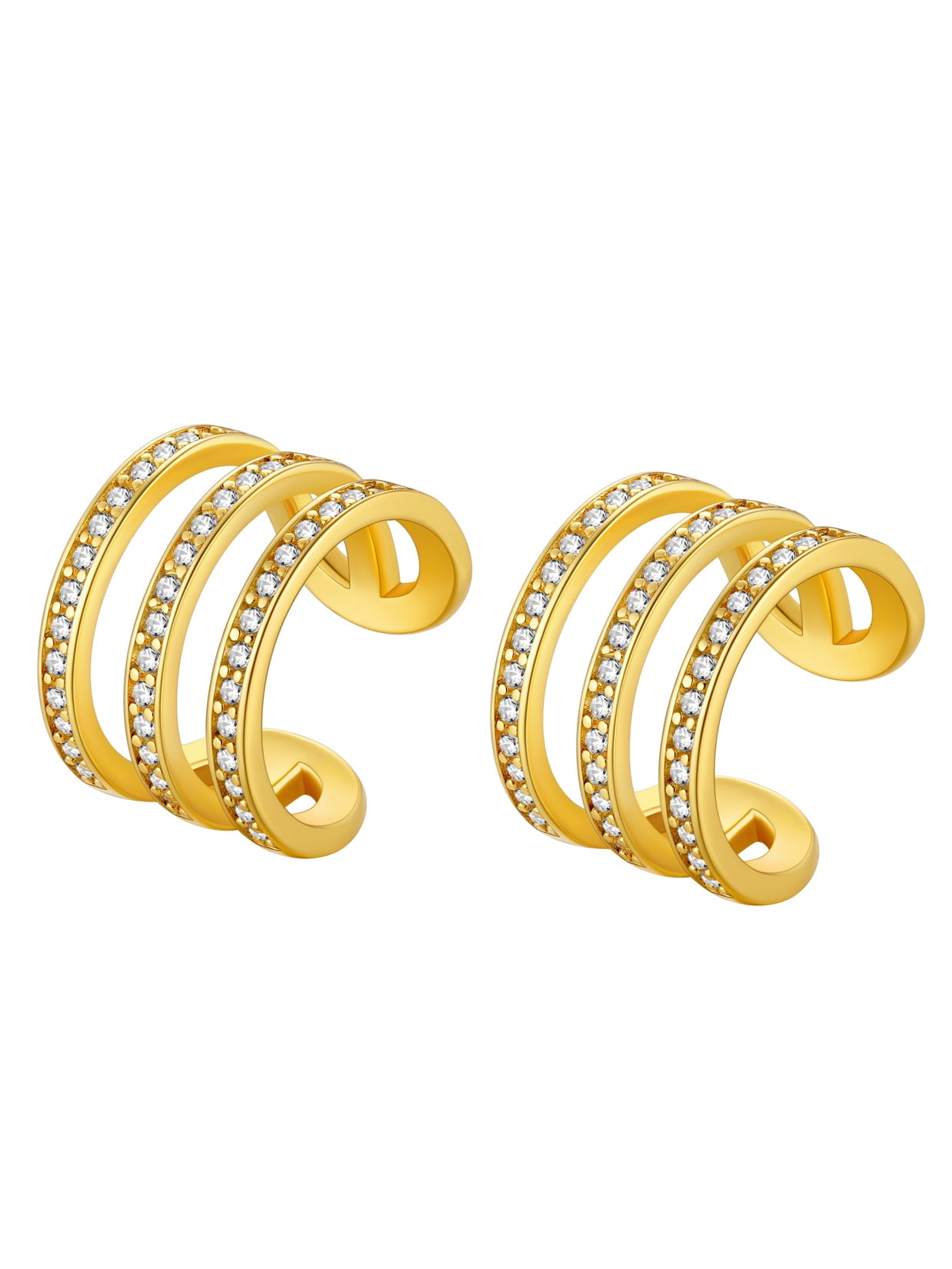 Suplight 925 Sterling Silver White Gold Plated Ear Cuffs Earrings Smooth-Surface & Zircon Huggie Clip On Cartilage Earrings for Women Girls