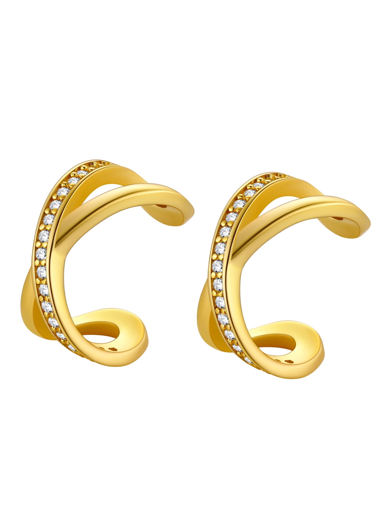 Suplight 925 Sterling Silver White Gold Plated Ear Cuffs Earrings Smooth-Surface & Zircon Huggie Clip On Cartilage Earrings for Women Girls