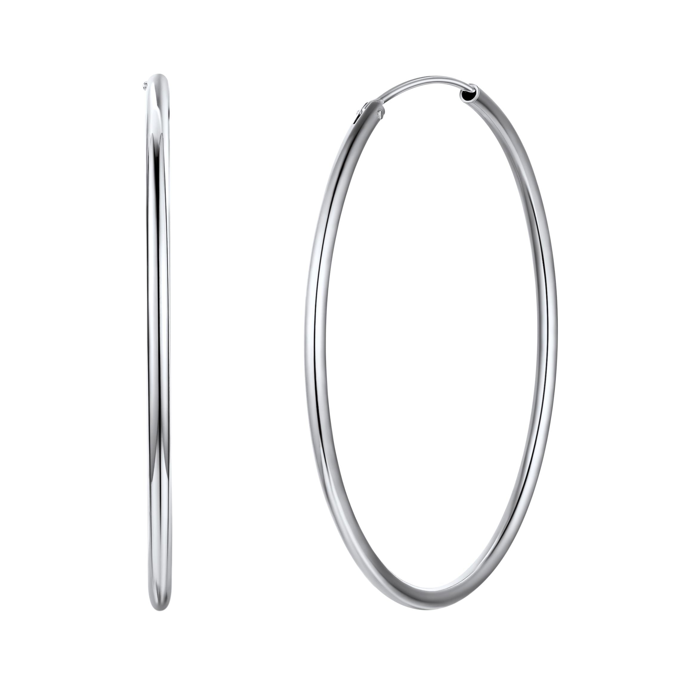 Suplight 925 Sterling Silver Women Silver Earrings Small Large Thin Endless Hoop Earrings 15/20/30/50/70mm