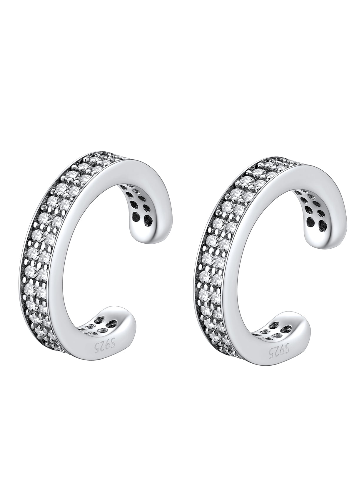 Suplight 925 Sterling Silver White Gold Plated Ear Cuffs Earrings Smooth-Surface & Zircon Huggie Clip On Cartilage Earrings for Women Girls