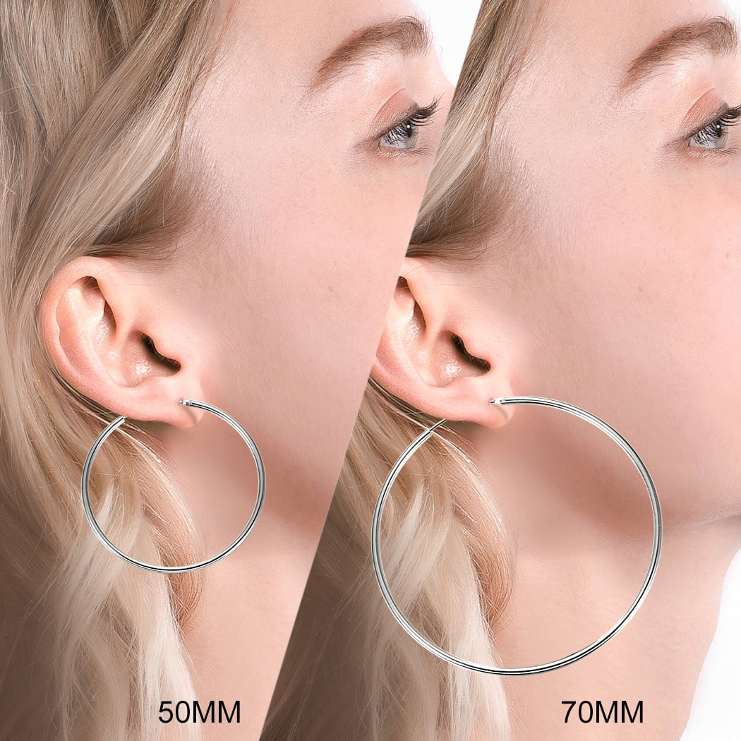Suplight 925 Sterling Silver Women Silver Earrings Small Large Thin Endless Hoop Earrings 15/20/30/50/70mm