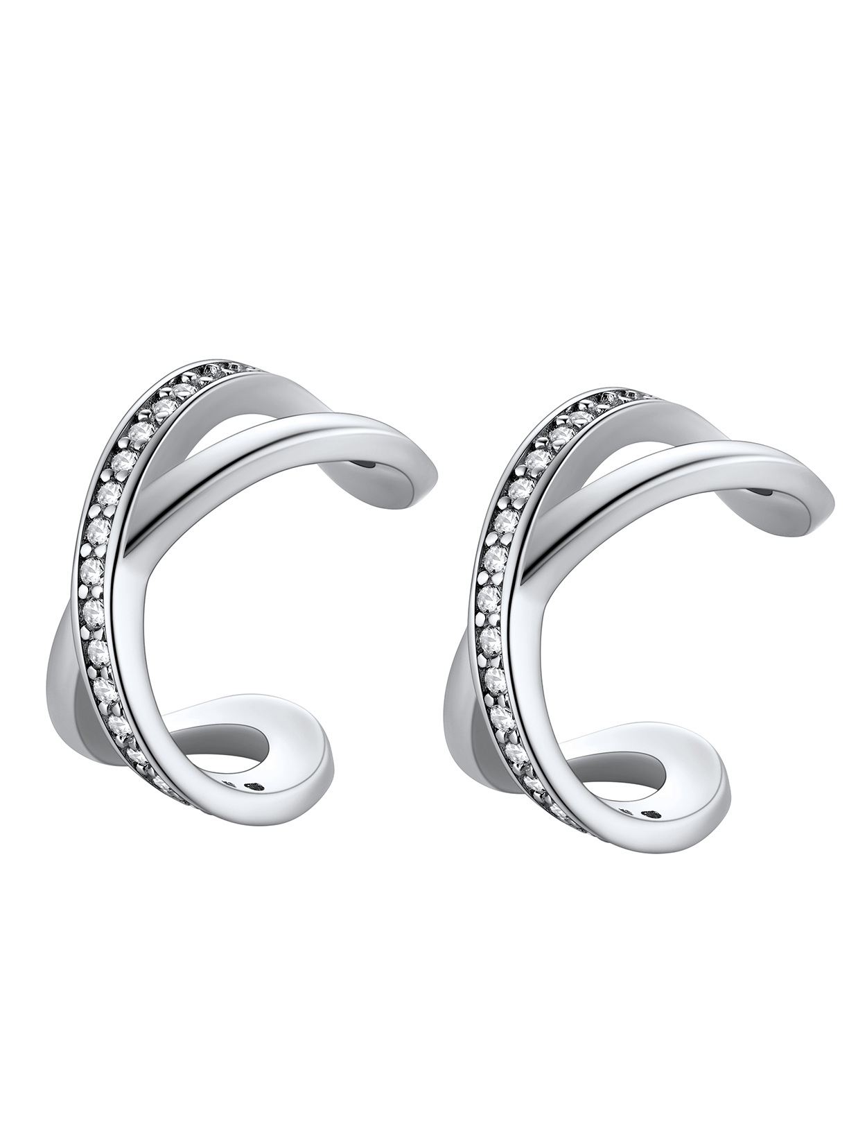 Suplight 925 Sterling Silver White Gold Plated Ear Cuffs Earrings Smooth-Surface & Zircon Huggie Clip On Cartilage Earrings for Women Girls