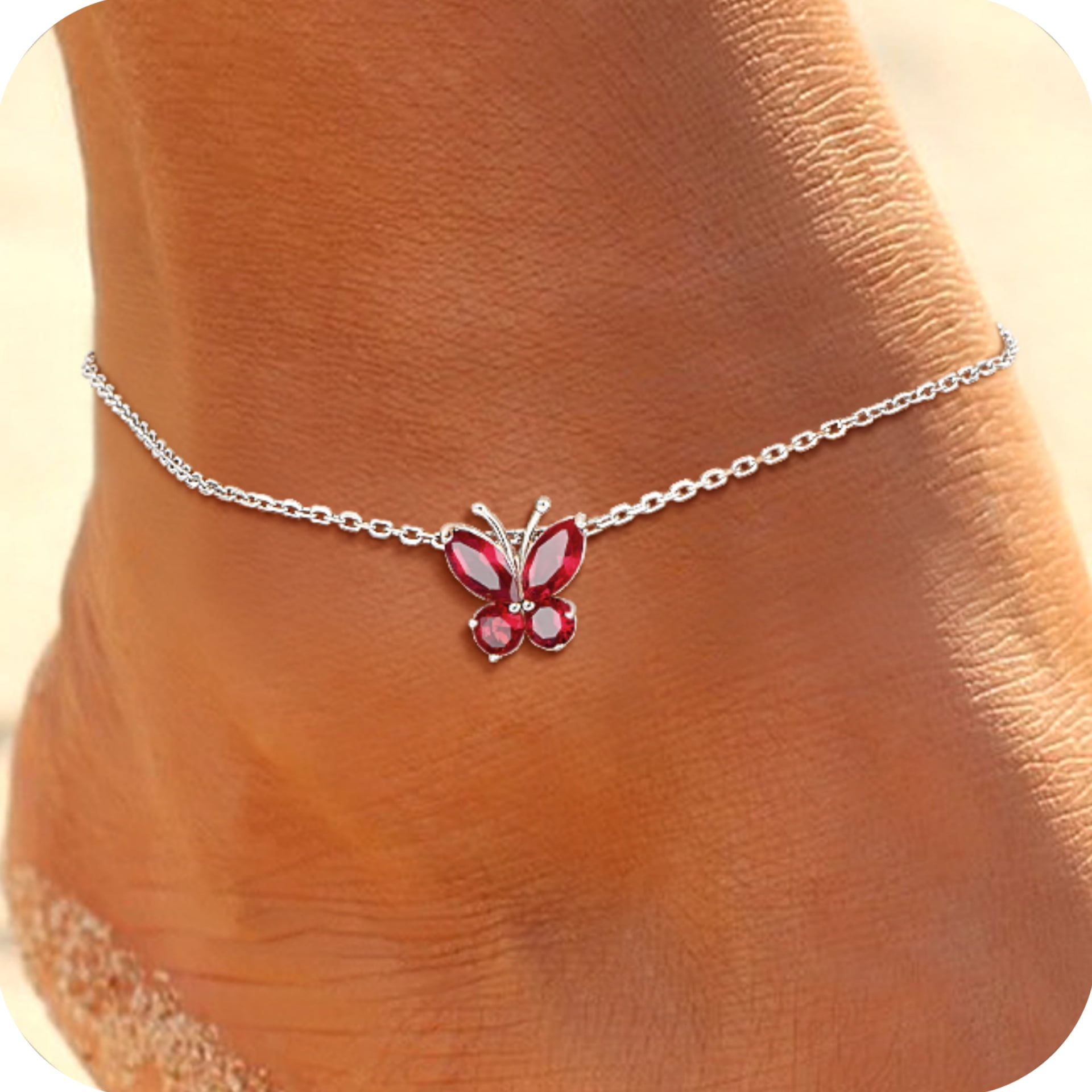 U7 Sterling Silver Butterfly Anklets for Women Girls Summer Beach Anklet S925 Foot Bracelet with Birthstone Birthday Mothers Day Jewelry Gift