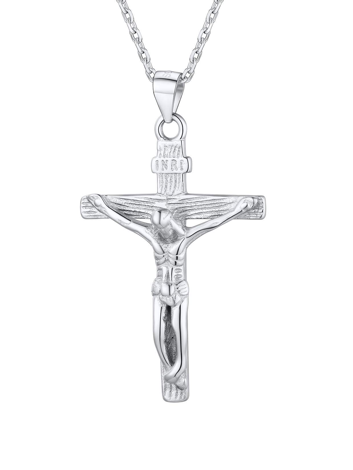 U7 Crucifix Jesus Cross Pendant Necklace Stainless Steel Religious Jewelry for Men Boyfriend Christmas Gift, 22"+2"