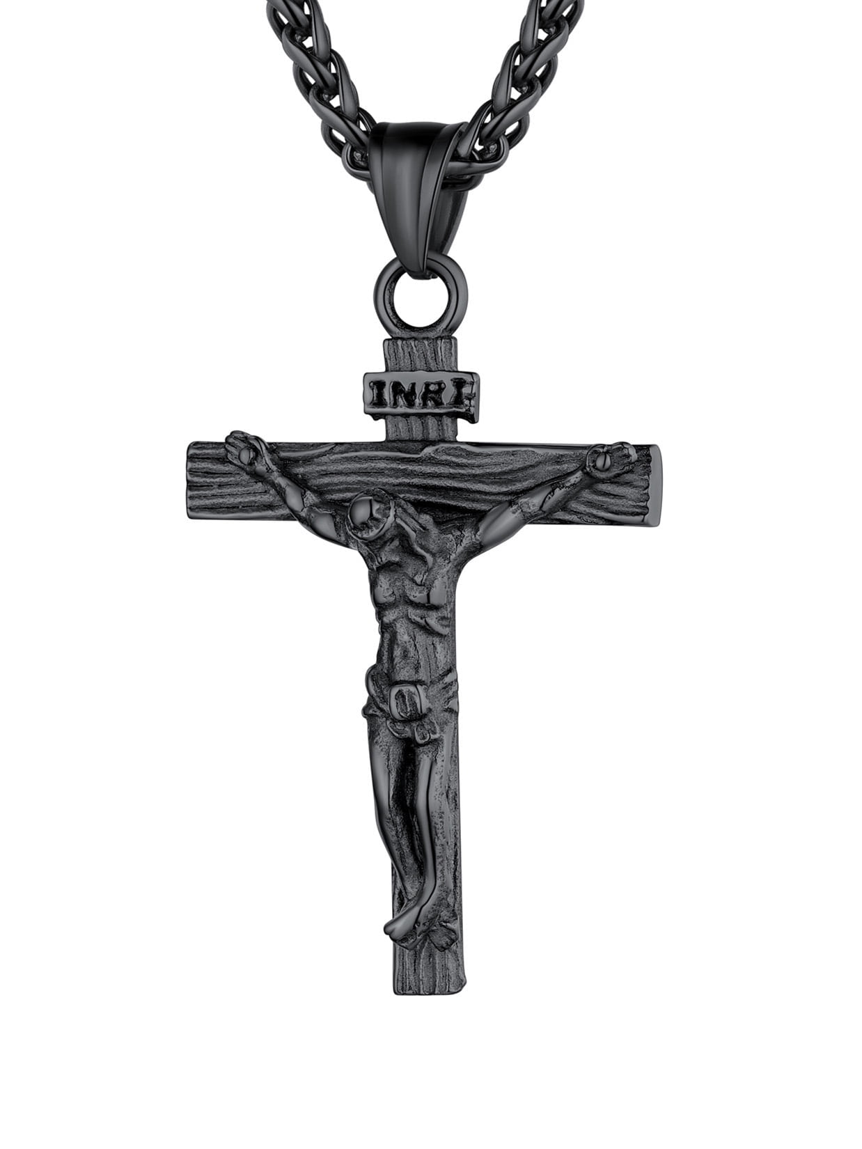 U7 Crucifix Jesus Cross Pendant Necklace Stainless Steel Religious Jewelry for Men Boyfriend Christmas Gift, 22"+2"