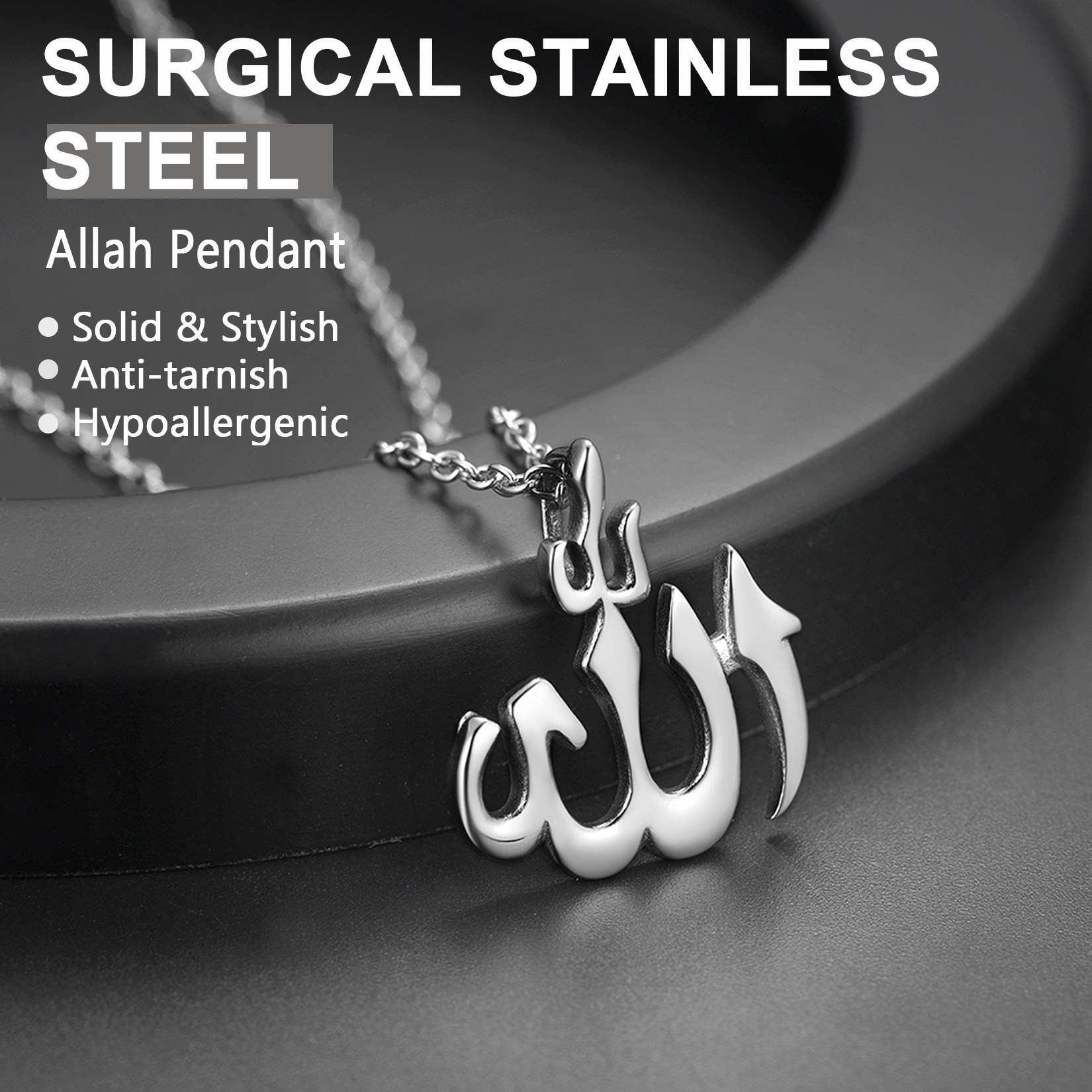 U7 Men Women Silver/Black/Gold Allah Pendant Necklace Trendy Mulism Gifts