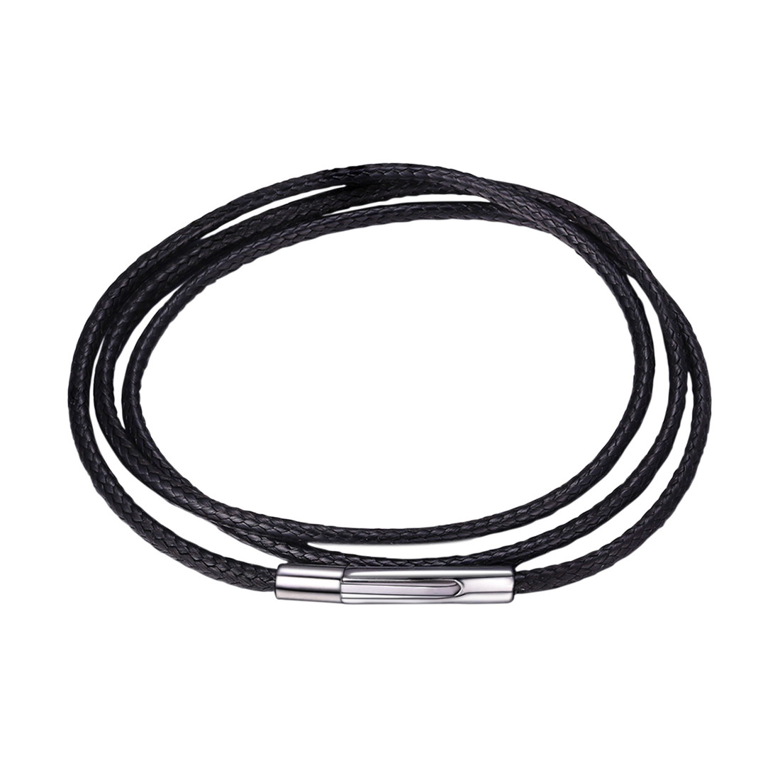 U7 Black Braided Leather Cord 2mm Necklace with Stainless Steel Clasp for Men Women 16"-30" Wax Rope Chain Pendant