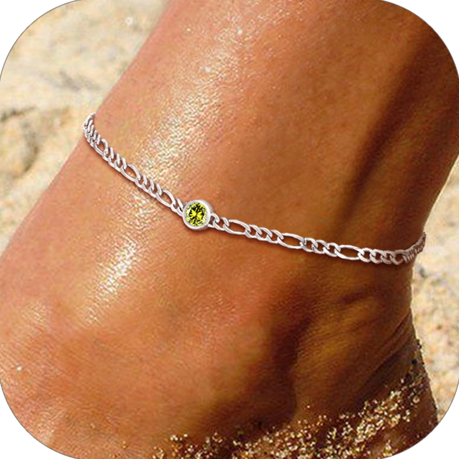 U7 Heart Anklet Bracelet for Women January Red Garnet Sterling Silver Figaro Anklet Charming Summer Jewelry Gift Beach Foot Chain for Teen Girls
