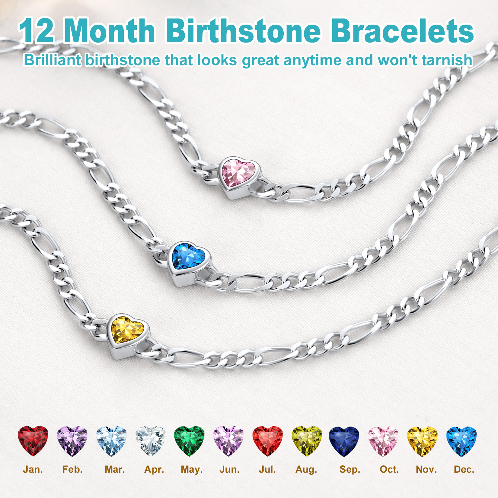 U7 Heart Anklet Bracelet for Women January Red Garnet Sterling Silver Figaro Anklet Charming Summer Jewelry Gift Beach Foot Chain for Teen Girls