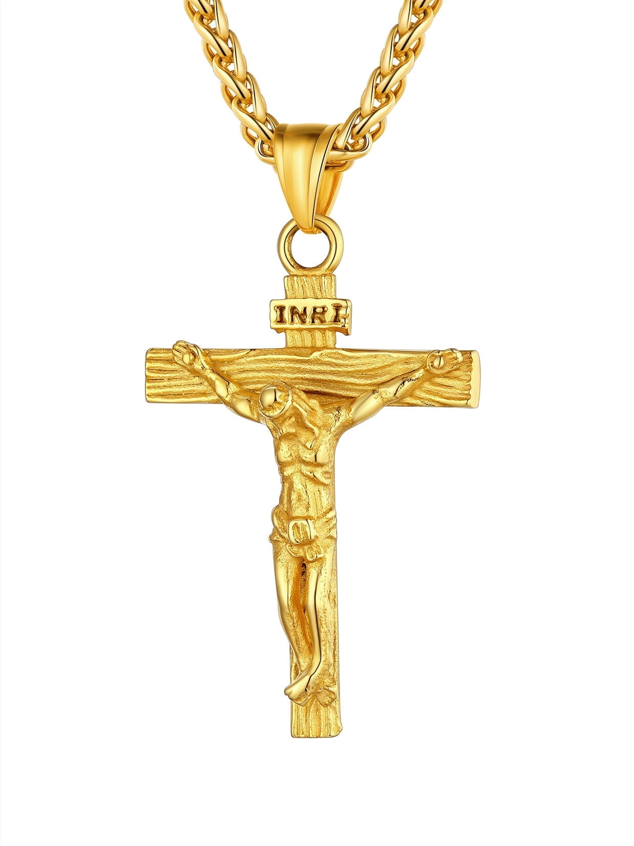 U7 Crucifix Jesus Cross Pendant Necklace Stainless Steel Religious Jewelry for Men Boyfriend Christmas Gift, 22"+2"