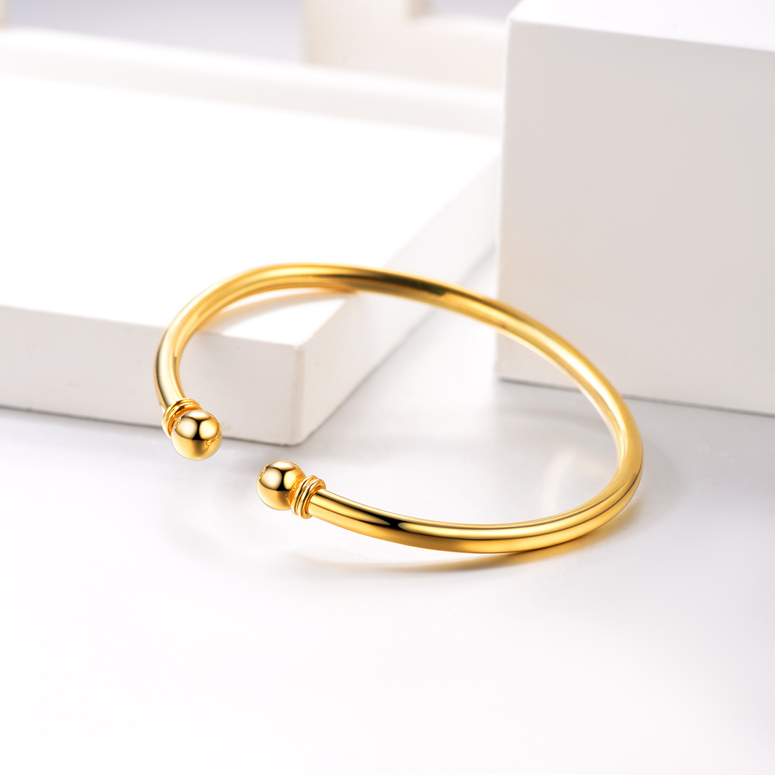 U7 Womens Bracelets 925 Sterling Silver Open Bangle Bracelet 7mm Round Ball Trendy Cuff Bangle Gift for Teens Girl