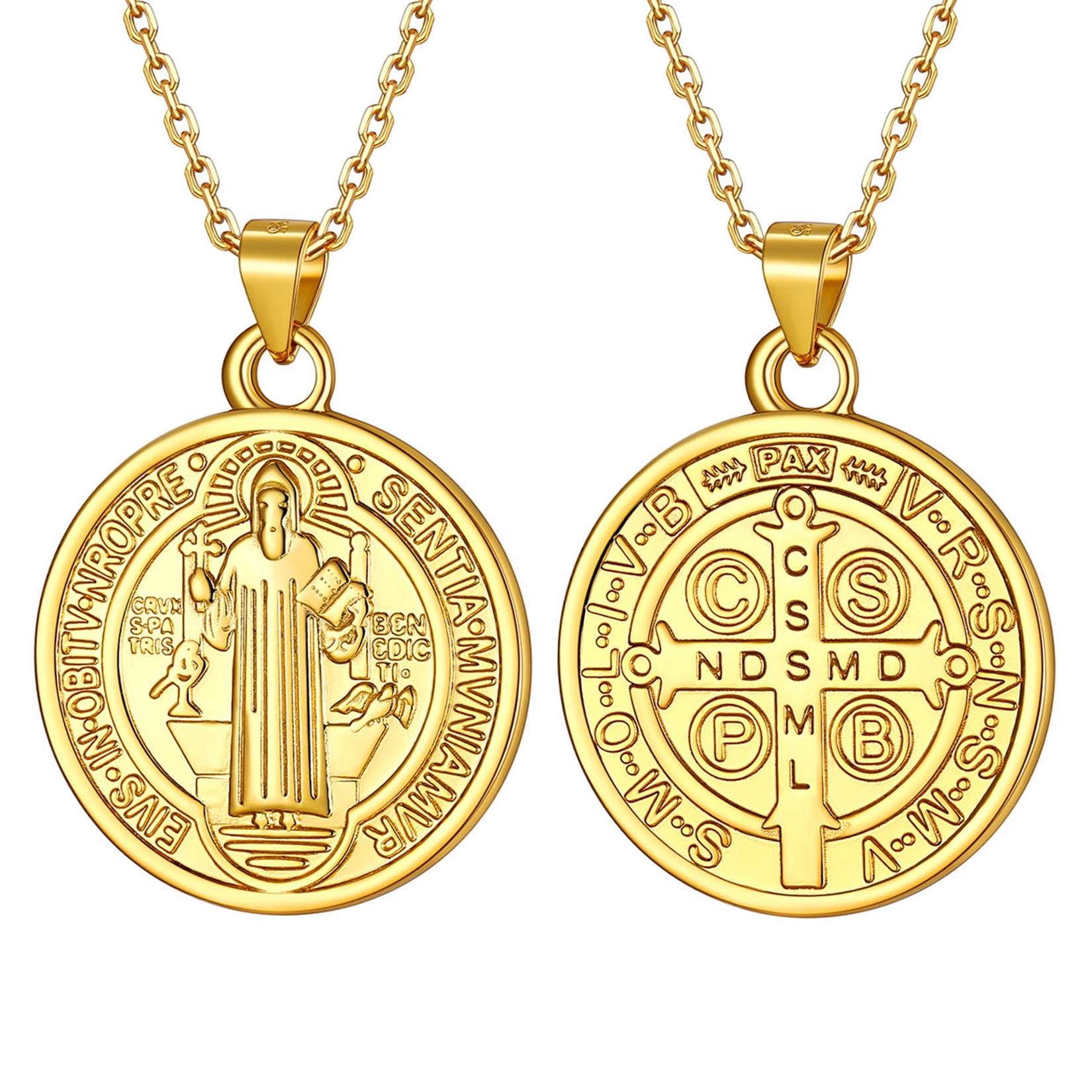 U7 Women Girl St Benedict Round Medal Pendant 925 Sterling Silver Dainty Necklace Chain 18inch