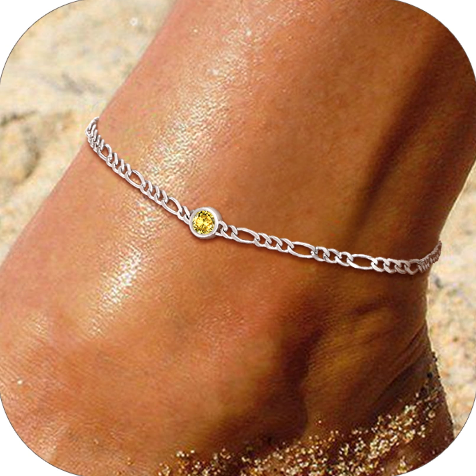 U7 Heart Anklet Bracelet for Women January Red Garnet Sterling Silver Figaro Anklet Charming Summer Jewelry Gift Beach Foot Chain for Teen Girls
