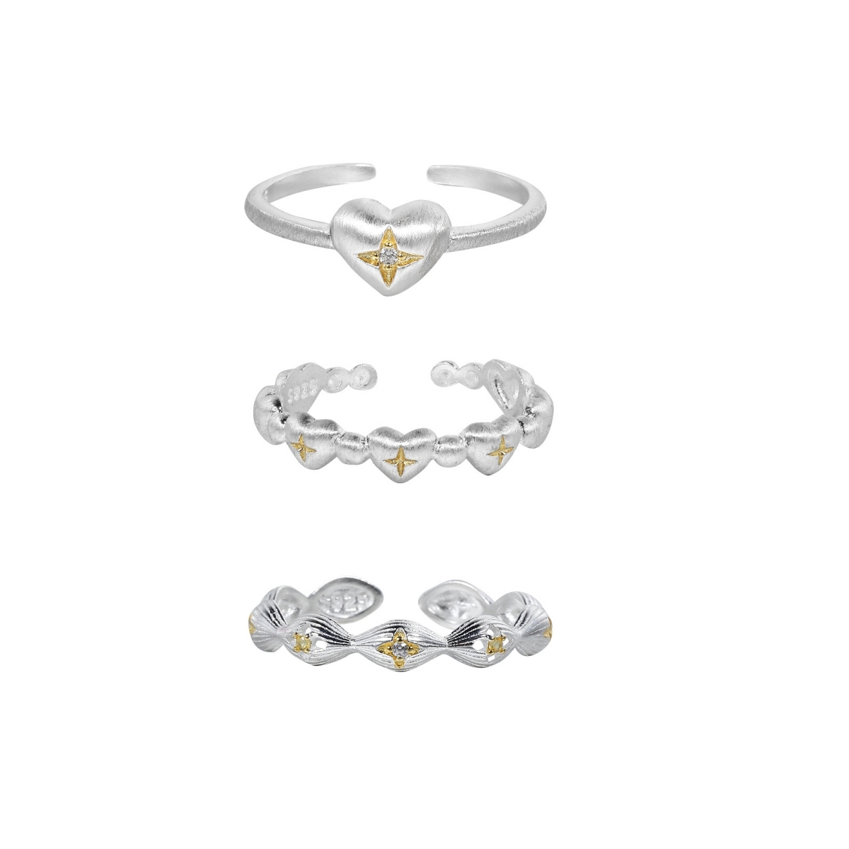 Silver Gold Star Heart Rings | Jentle Jewelry