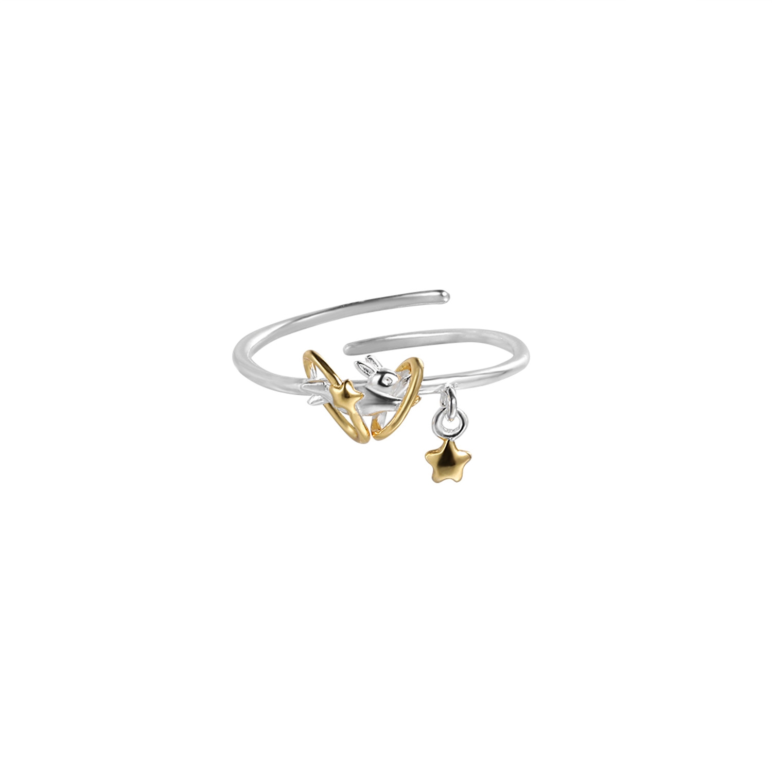 Sterling Silver Bunny Gold Star Ring | Jentle Jewelry