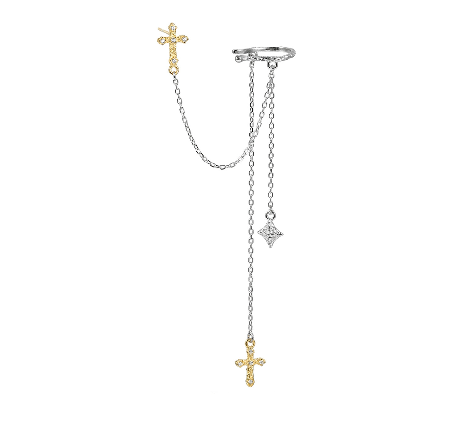 Gold Cross Silver Chain Ear Cuff | Jentle Jewelry