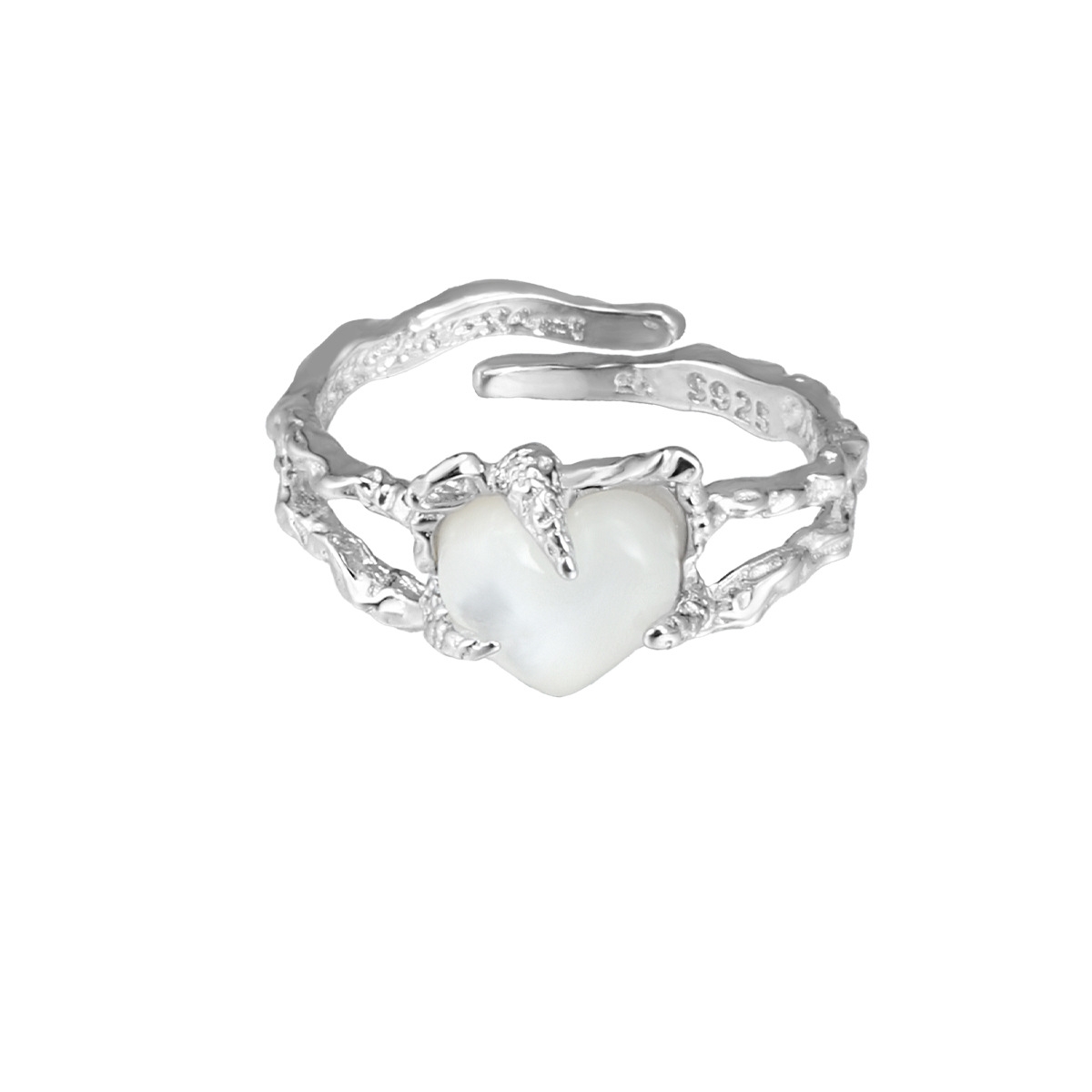 White Heart Pearl Silver Ring | Jentle Jewelry