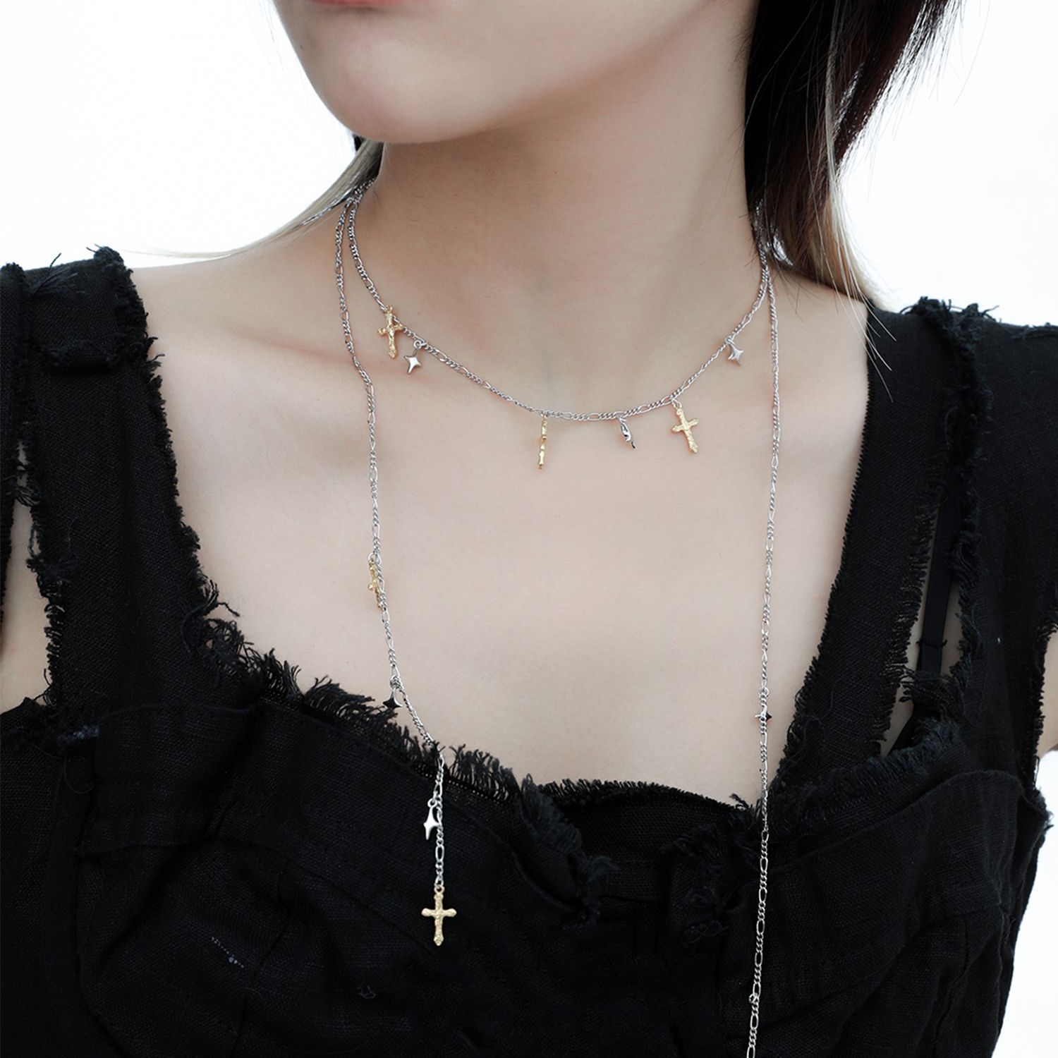 Silver Star Gold Cross Necklace | Jentle Jewelry