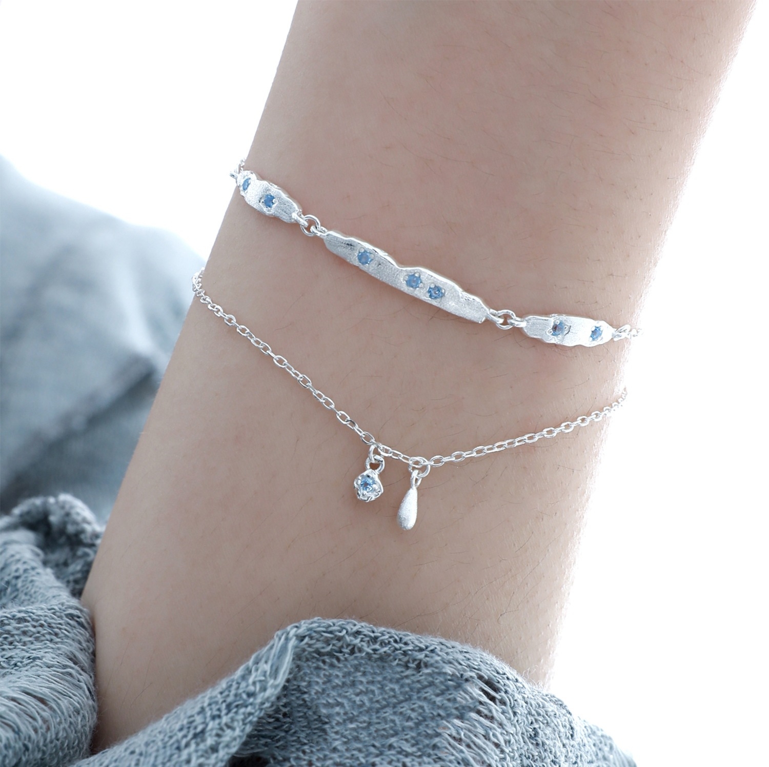 Daninty Layered Sterling Silver Water Drop Bracelet by Jentle Jewelry