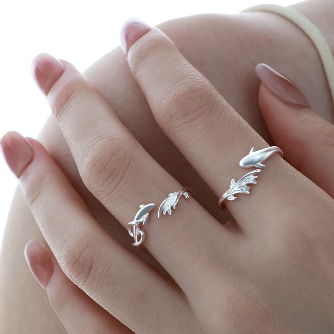 Sterling silver fish couple ring set by Jentle Jewelry