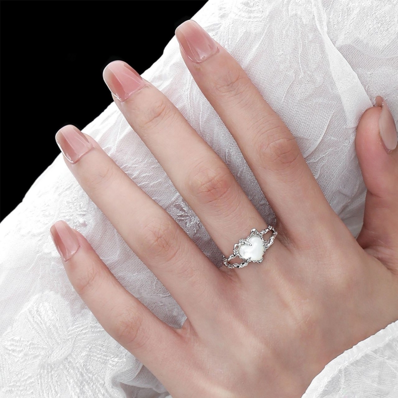 White Heart Pearl Silver Ring | Jentle Jewelry