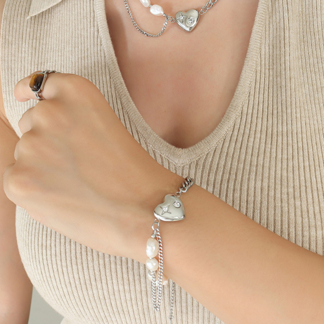 Heart Pearl Silver Bracelet | Jentle Jewelry