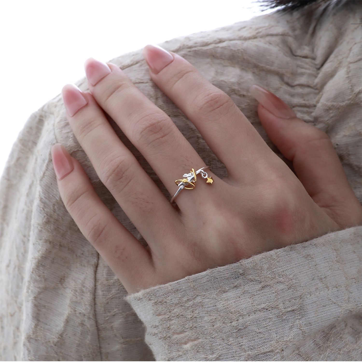 Sterling Silver Bunny Gold Star Ring | Jentle Jewelry