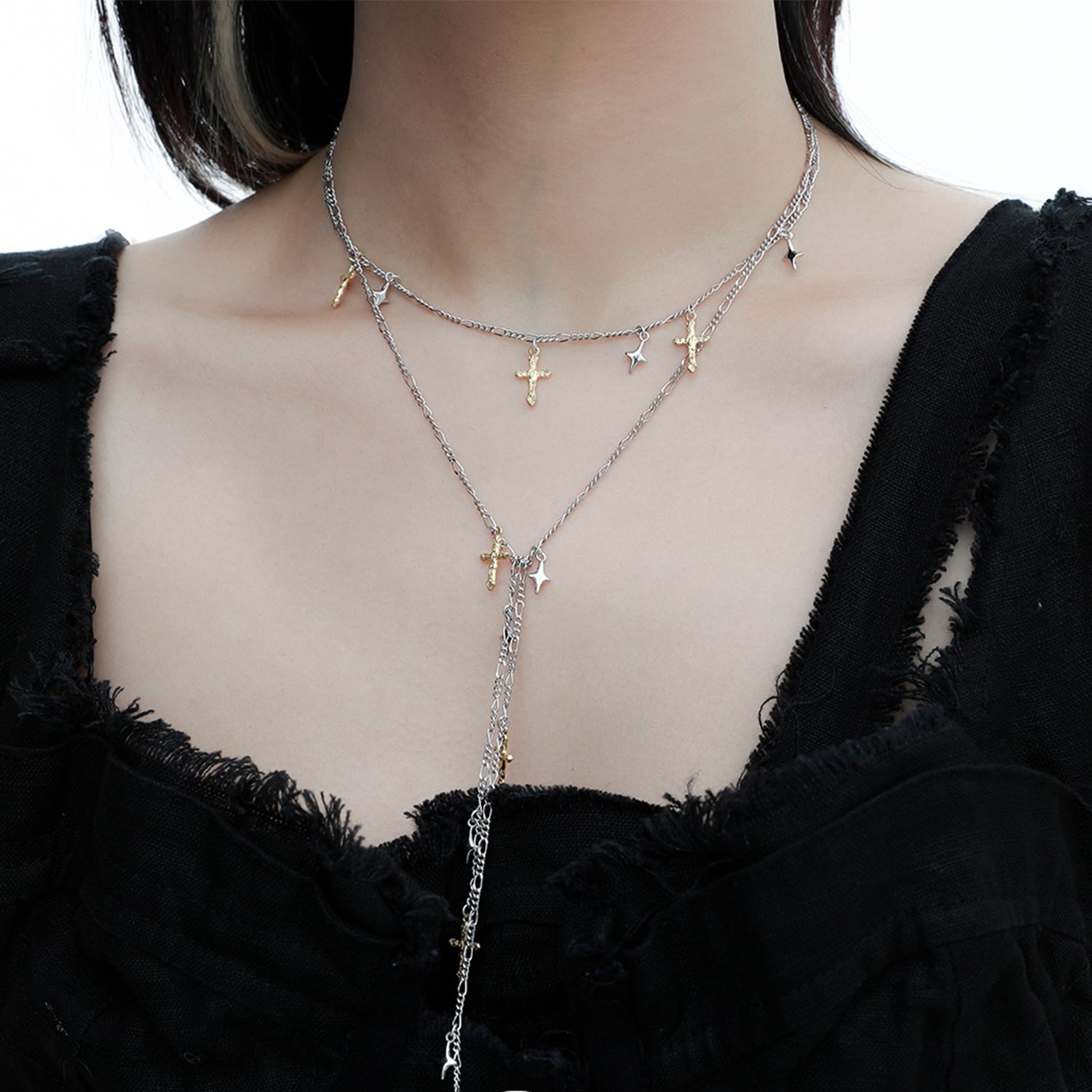 Silver Star Gold Cross Necklace | Jentle Jewelry